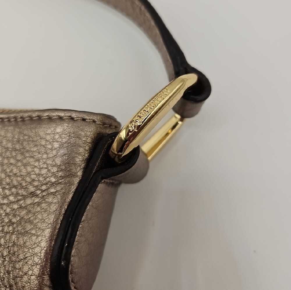 B Makowsky Metallic Taupe Leather Crossbody Strap Bag with Gold Hardware - Picture 5 of 10